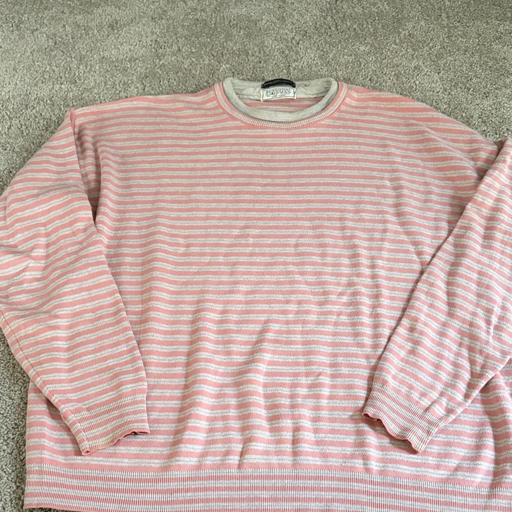 Joan Vass Men's salmon and cream Striped Crewneck Sweater